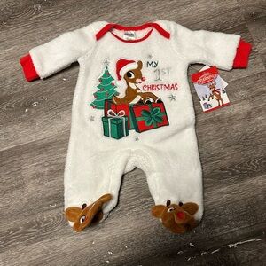 Rudolph 'My 1st Christmas' White & Red Baby One-Piece